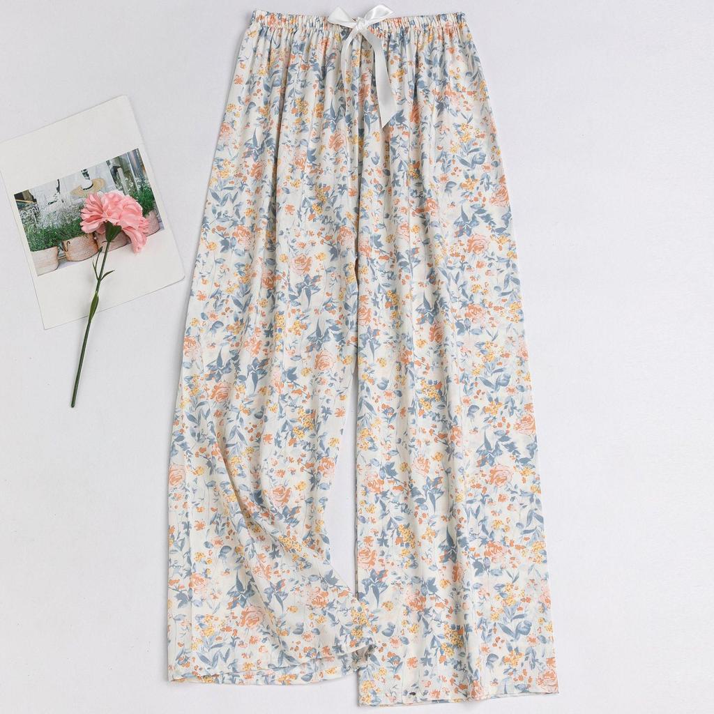 Women's Floral Cotton Silk Pajama Pants, Mosquito Repellent, Outdoor & Home Wear, Plus Size, Lightweight Summer Style.