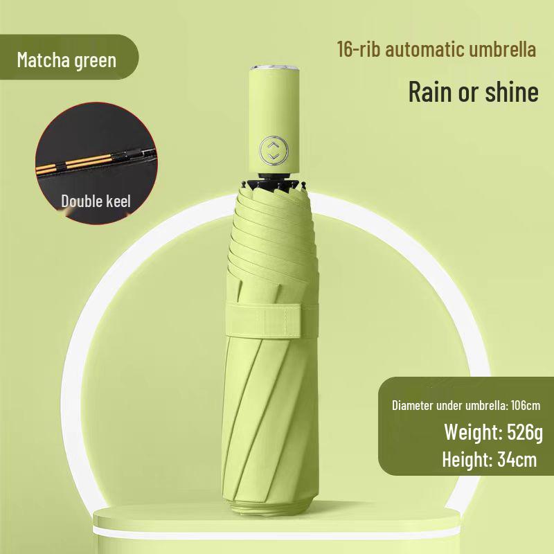 Fully Automatic 10-Rib UV Protection Folding Umbrella - Black Glue Sunscreen for Rain or Shine
