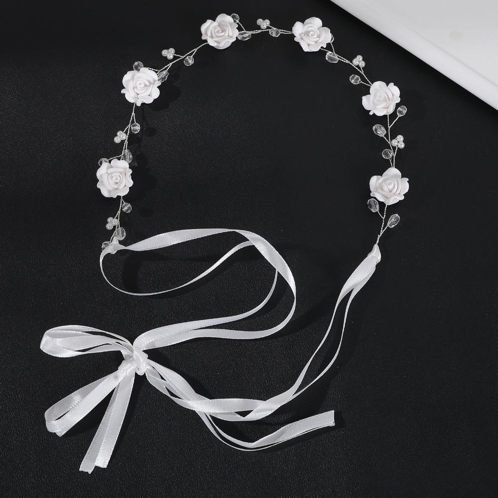 Hair Accessories Ribbon Bridal Headband Rose Flower Party Performance Rose Flower Hair Vine Pearl Flower Headband Women