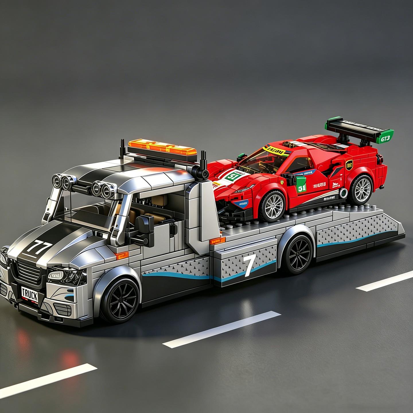 

Car Tractor Assembly Building Block Set : Sprinter Modified Trailer Display Set – Boys Girls Toy Super Car Race Car GT3 Transport Truck 8+ NO BOX
