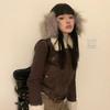 Y2k Fur Coat Women Vintage Harajuku Knitted Jacket Grunge Aesthetics Fur Collar Zipper Coat