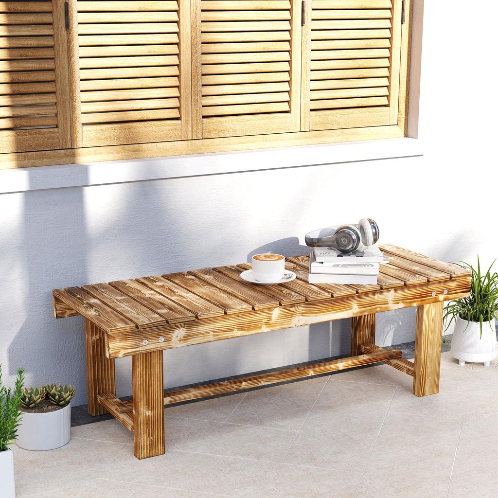 Wooden Garden Bench, 2 Seater Outdoor Bench, Fir Wood Backless Patio Loveseat with Slatted Seat for Park, 110 X 38 X 35 Cm, 1 Piece, Carbonised