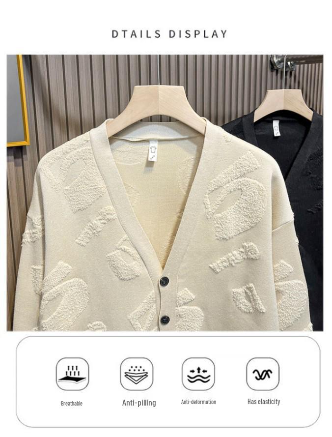 Cardigan Pulover Tricotat cu Decolteu în V pentru Bărbați - Mânecă Scurtă, Jachetă Streetwear de Înaltă Calitate pentru Primăvară/Toamnă