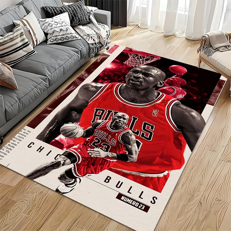 Sports Area Rug, Michael Jordan Chicago Bulls Number 23 Retro Red Monochrome Magazine Print, Fan Decor, Non-Slip Mat
