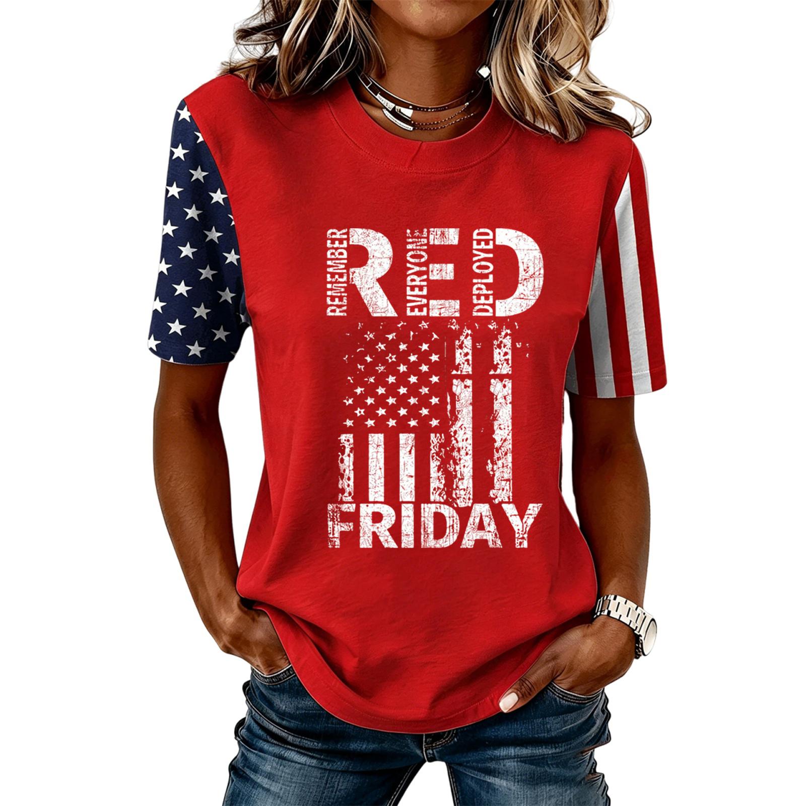 

Women Casual Short Sleeve T Shirt Crew Neck Letter Print Top Stars and Stripes Sleeve Design Comfortable Fit S киноварь