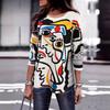 Spring and Autumn Round Neck 3D Abstract Art Printed Top Fashionable Casual Long Sleeved Women's T-shirts