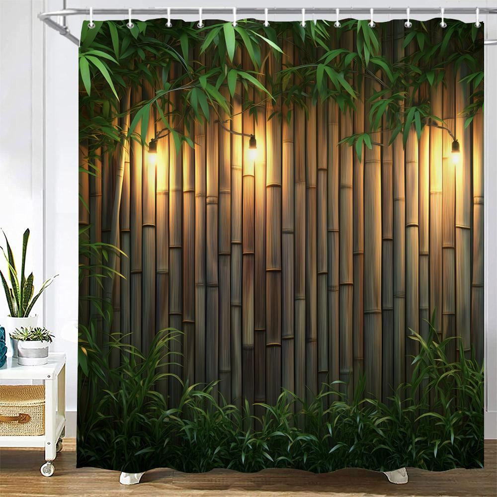 Green Plant Bamboo Shower Curtain Bath Curtain Polyester Fabric Leaves Printed Bathroom Curtains For Home Decoration Curtain