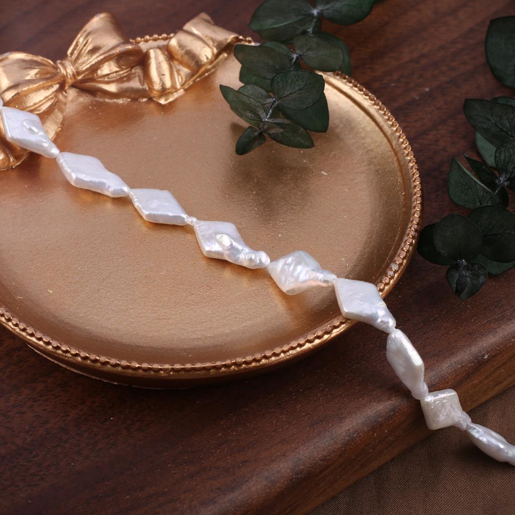 1String, White Baroque Rhombus Pearl 8×15mm, Fashion Women Natural Freshwater Pearl Beads for Jewelry Making DIY Crafts, Luxury Bulk Gifts 36cm