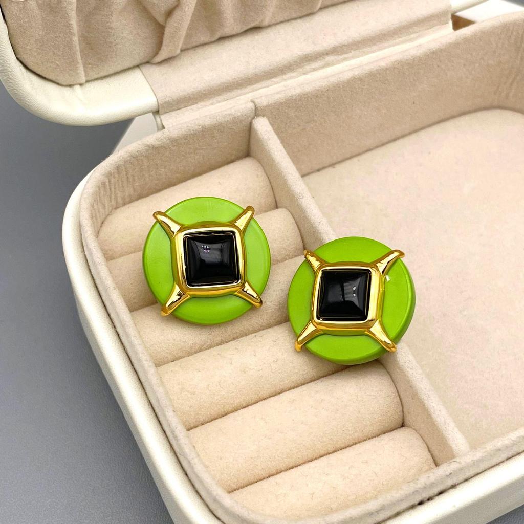 Ohrstecker aus schwarzem Achat-Acryl im koreanischen Stil - Elegant & Schlicht