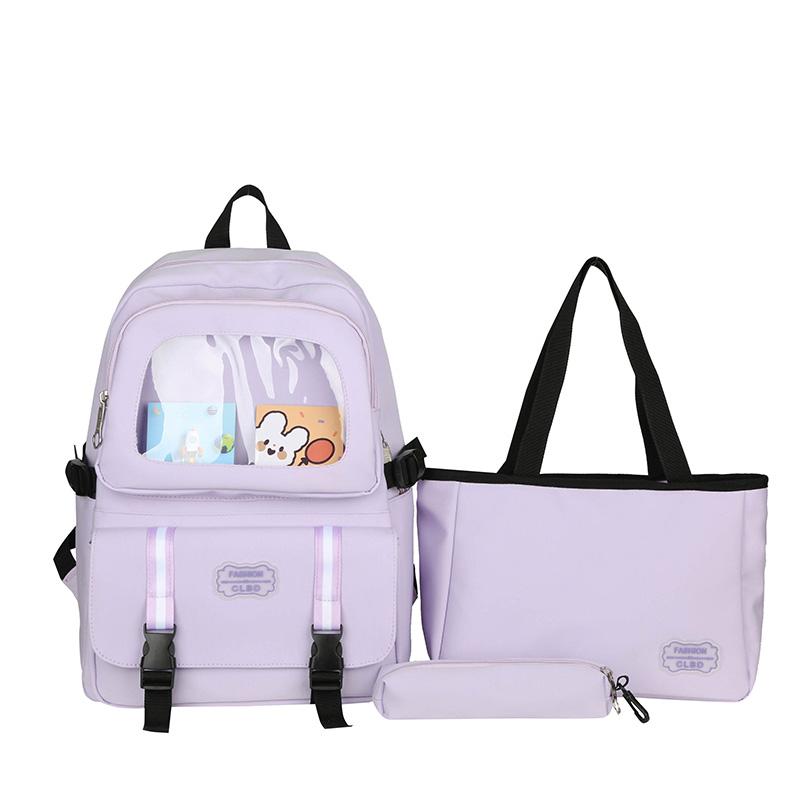 Three-Piece Backpack Set Student Schoolbag Women Solid Color Large Capacity Backpack with Lunch Bag Pen Bag
