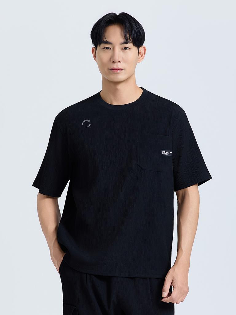 CHALLENGER Men'S Airpass Stretch Round Short Sleeve Woven Top Black