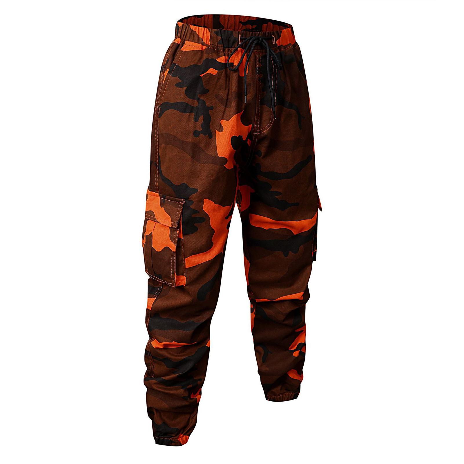 Men s Loose-fitting Casual Multi-pocket Cotton Work  Trousers S шафрановый