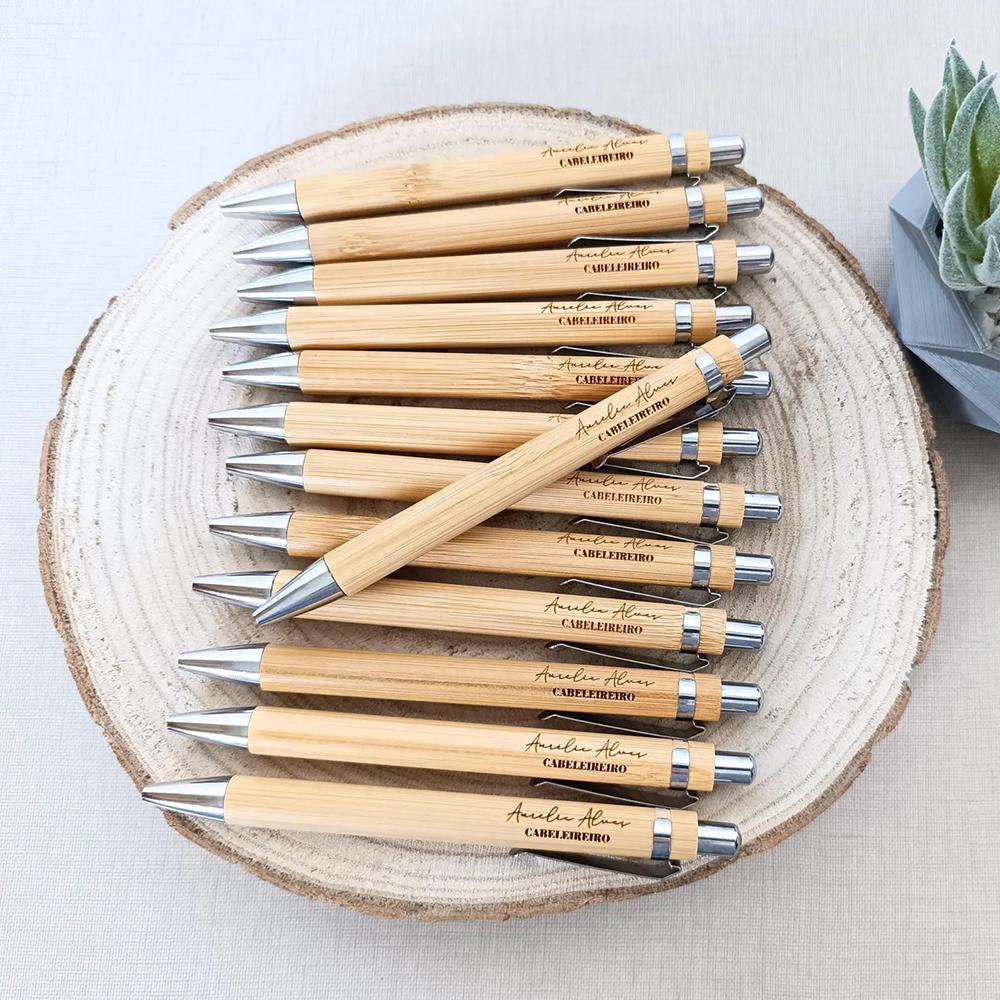 Custom 5Pcs Bamboo Ballpoint Pens Wedding Favour Pen Teacher Appreciation Back To School Stationery Bridal Shower Corporate Gift