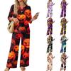 Women's Casual Printed 3/4 Sleeve Button Down Top and Wide Leg Pants 2 Piece Set