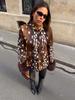 Cappotto da donna vintage con stampa leopardo in finta pelliccia, colletto alla coreana, monopetto, aderente in vita, giacca soffice
