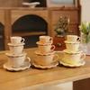 2Pcs Miniature Dollhouse Coffee Latte Cup & Dish Set Mini Drinks Dessert Model Doll House Accessories Kids Play Toy Gift