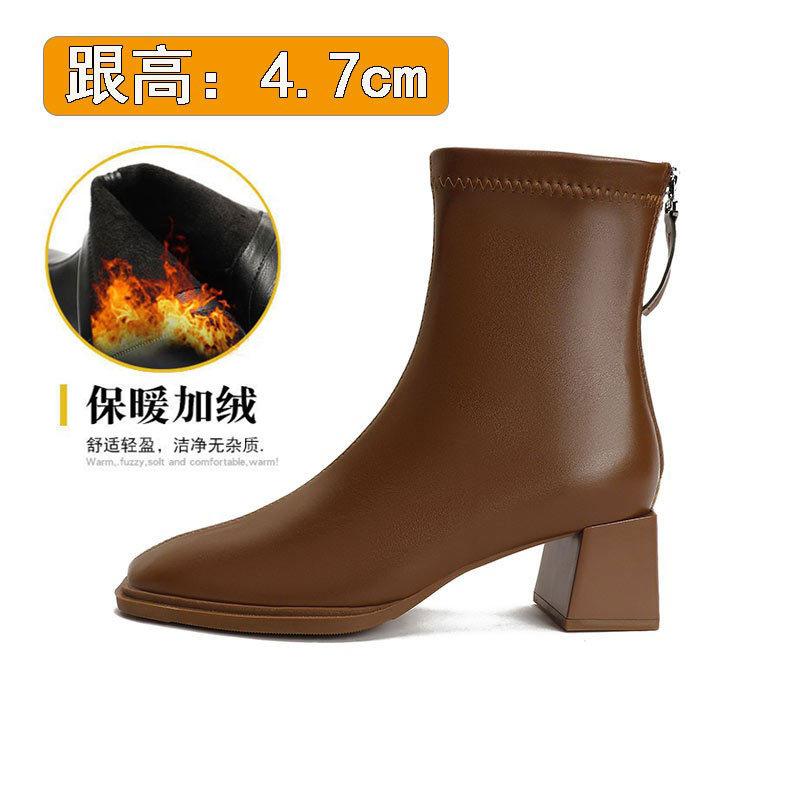 

Ботильоны на высоком каблуке Новые модные ботинки на толстом каблуке Ботинки из мягкой кожи Белые одинарные ботинки Квадратный носок Облегающие ботинки 40