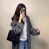 Autumn and winter new gray hooded medium and long knitted cardigan loose lazy style versatile sweater jacket women