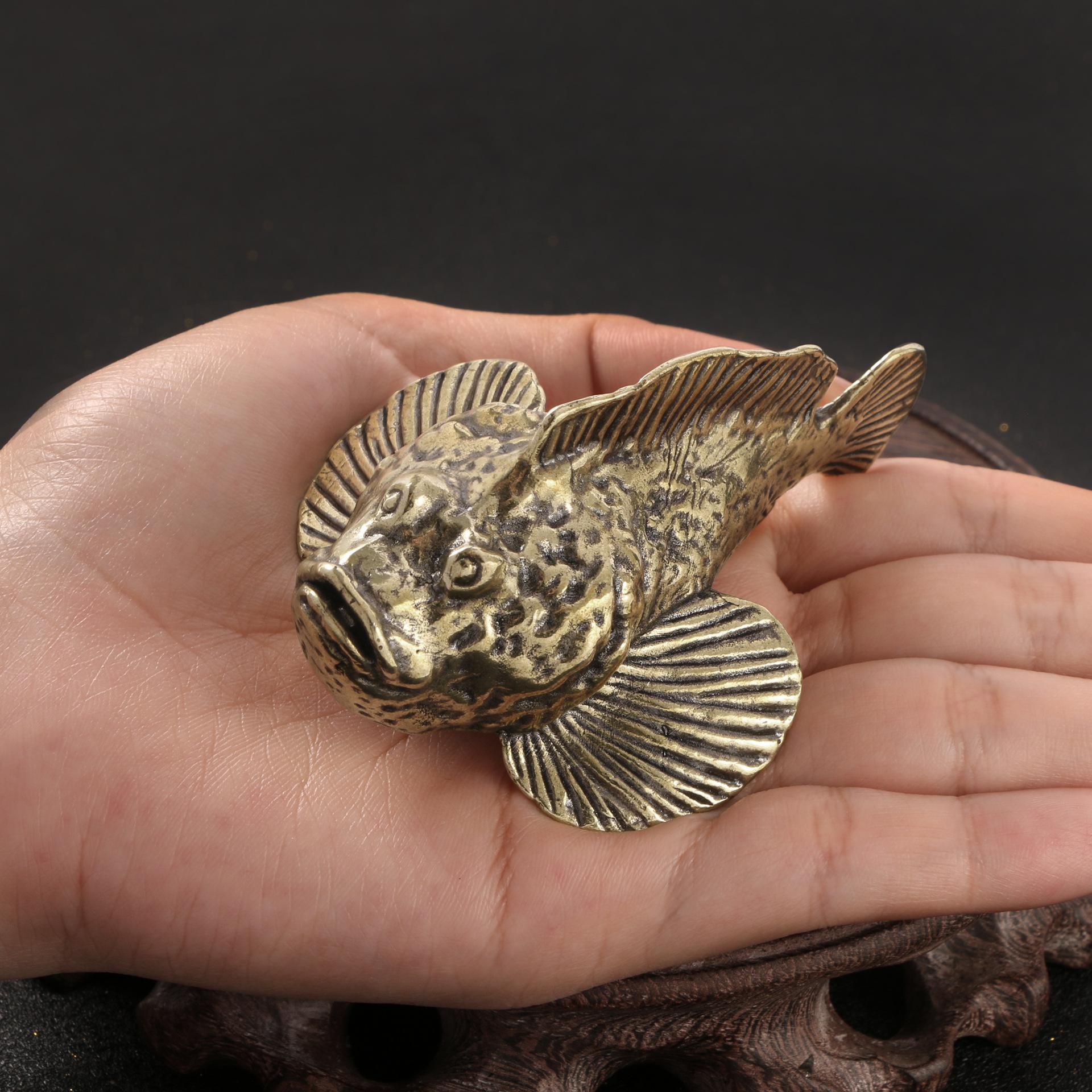 

Stone Brass Ornament Shop Hall Desk Deep Sea Fish Decoration Craft Collection