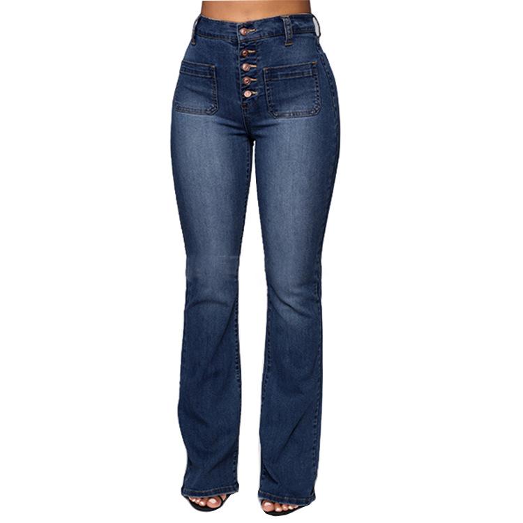 

Європейські та американські жіночі джинси з пряжкою на цвяхах, накладна сумка, випрані штани, джинси S темно-синього кольору