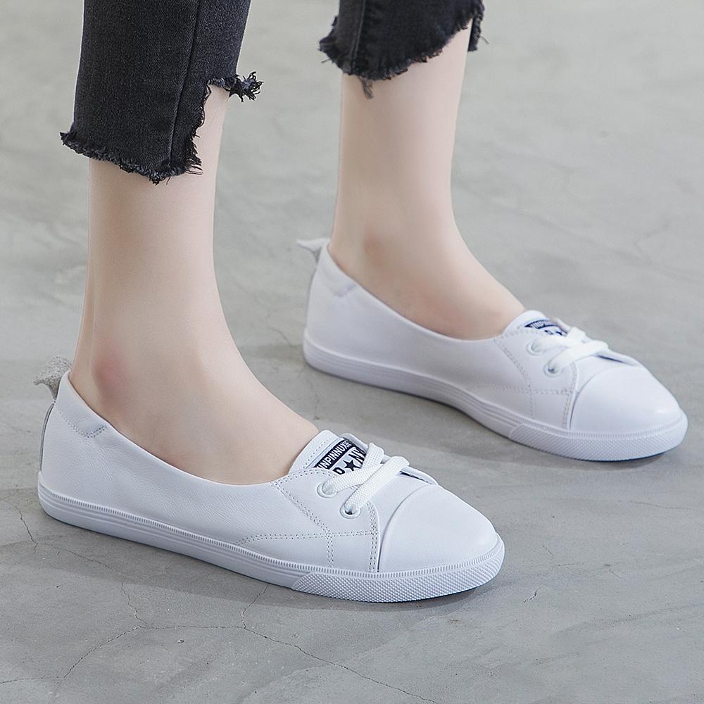 Schuhe für Damen, Sneakers, Frühling, Sommer, echtes Leder, einfache Flats, Studentenschuhe, Slip-On, Freizeitschuhe, Umstandsschuhe, Übergröße 42