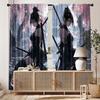 2pcs Anime Samurai Girl Print Curtains Cherry Blossom Background Japanese Style Dark Design Polyester Window Drapes for Bedroom