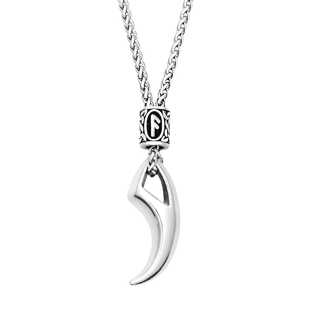 Viking Retro Wolf Tooth Necklace Stainless Steel Norse Rune Pendant Necklace For Men Women Amulet Jewelry Gift