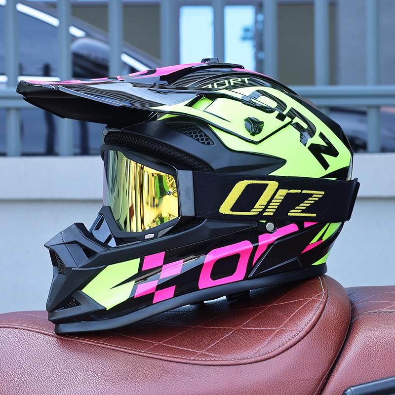 ORZ-F16-DOT Approved Off Road Motocross Helmet with Goggles, High Strength ABS Lightweight Shockproof All Terrain Safety Gear