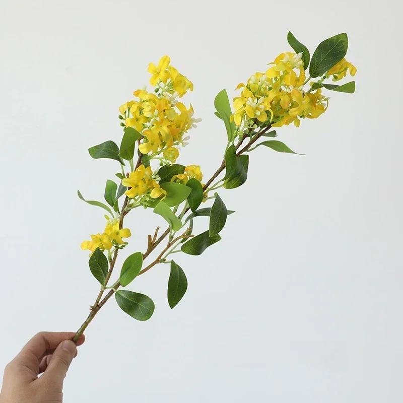 

76cm Artificial Osmanthus Branch Holiday Party Decor Silk Fake Flowers Simulation Qianli Fragrant White Flower Cafe Decoration жовтий