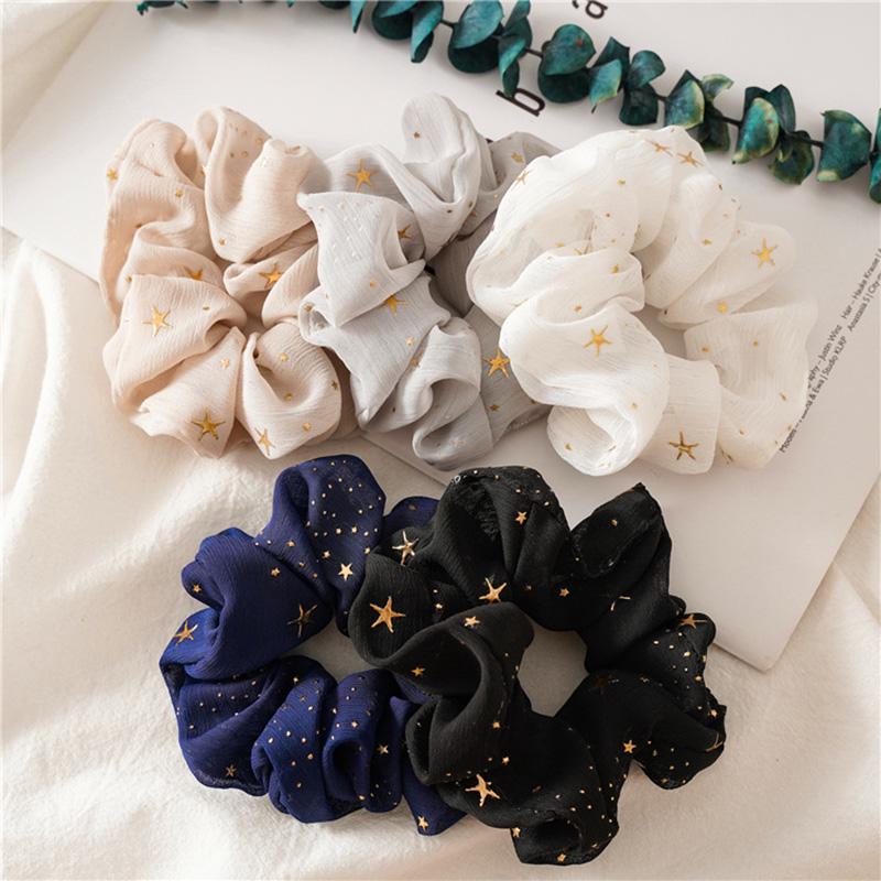 Women Gold Star Hair Bands Solid Color Scrunchies Hair Rope Headwear Girls Hair Ties Accessories Ponytail Holder