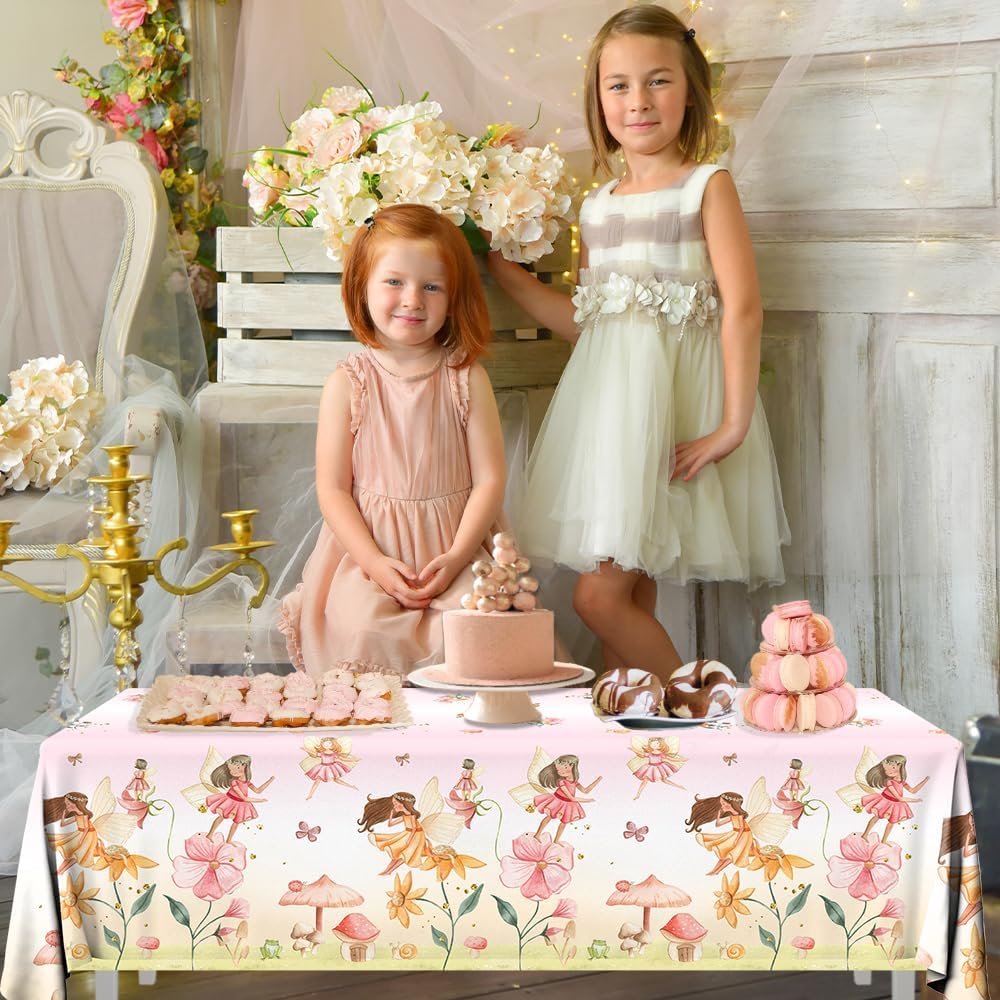 3pcs Fairy Party Tablecloth Decorations Fairy Birthday Party Supplies Table Cover Floral Flower Fairies Enchanted Wonderland Forest Garden Disposable