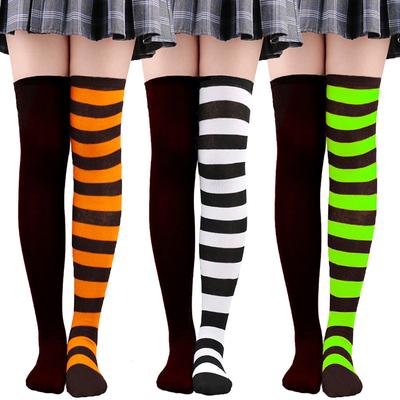 Women Over Knee Socks Christmas Diagonal Striped Christmas Thigh High Stockings