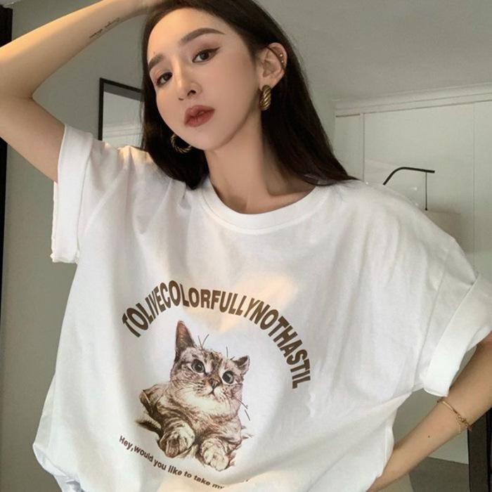 American retro white printed front shoulder short-sleeved t-shirt women s summer 2026 new small loose short-sleeved top M белый