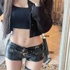 Dames Lage Taille Skinny PU Leer Korte Broek Micro Stretch Klinknagel Riem Y2K Vintage Sexy Club Hete Broekjes