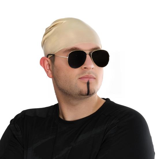 Nude Bald Cap with Glasses And Beard for Adults Men Latex Bald Head Wig Cap for Halloween Party Cosplay Costume Accessories