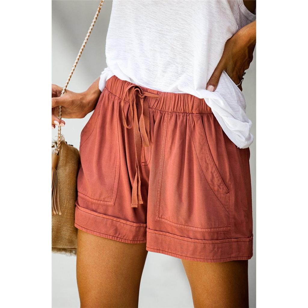 Womens Drawstring Casual Elastic Waist Pocketed Loose Shorts Pants Plus Size
