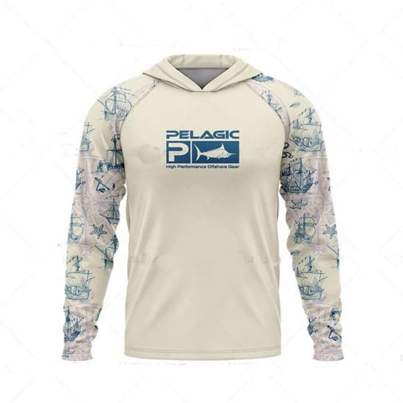 Mens Long Sleeve UV Protection Fishing Shirt Breathable Quick Dry Hooded Sunproof Outdoor Angling Top