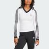 Adidas Originals Logo Streifen V-Ausschnitt Langarm T-Shirt Damen Oberteile Weiß JC8154
