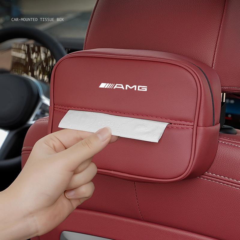 GLC GLB Car Logo Tissue Box Seat Hanging Paper Towel Storage Bag For Mercedes Benz AMG W205 W203 W220 W206 W211 W212 W201 W176