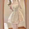 French Sweet Wind Small Flying Sleeves Floral Dress Women's Summer Small Bow Waist On the Run Princess Short Skirt