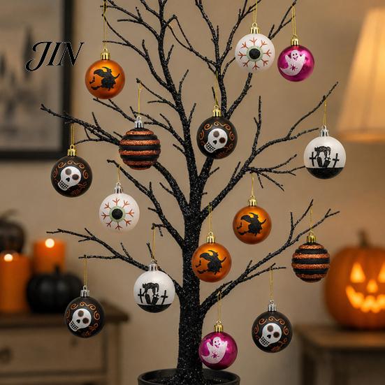 Festive Halloween Accessories 16 Pcs Hanging Ball Decor, 6cm Skull Witch Eye Ornaments Decorations for Ghost Tree, Spooky Window Yard Decor