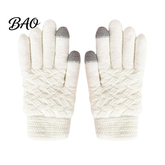 Soft Acrylic Winter Accessories 1 Pair Warm Fleece Lined Gloves for Women Men, Cold Thickened Plush Thermal Mittens Weather Gloves, Knit Touchscreen
