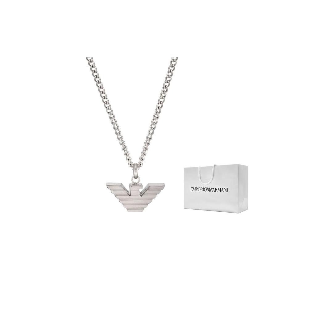 Emporio Armani Hip Hop Fashion Eagle Logo High-End Streetwear Stainless Steel Necklace Men Necklace Silver EGS2916040