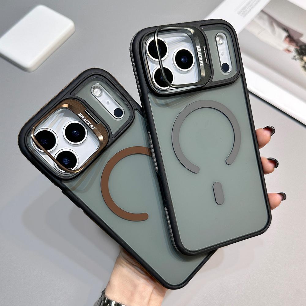 KEYSION Transparent Magnetic Lens Stand Case for MagSafe for iPhone 17 Pro Max Air TPU+PC Color Blocking Shockproof Phone Cover