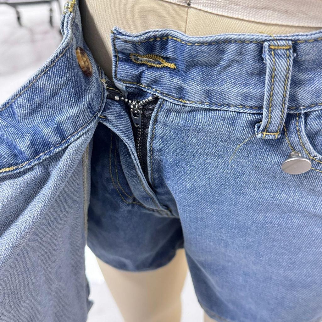 Doppelreihiger V-Ausschnitt Pullover Denim Top & Hochtaillierter Denim Rock Set