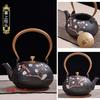 Cast Iron Boiling Teapot for Tea Brewing, Traditional Heating Water Kettle, Charcoal Stove Compatible, Rustic Black