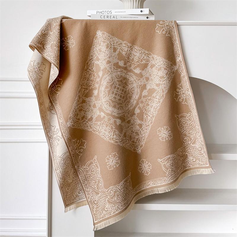 Winter Cashmere Scarf for Women Luxury Warm Shawl Floral Print Windproof Cape Pashmina Handerchief Designer Female Scrarf