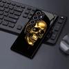 Coque de téléphone en verre noir avec crâne doré Compatible avec Samsung Galaxy S26 S25 S24 S23 S22 S21 S20 FE/Ultra/Plus Housse Arrière Anti-Chute