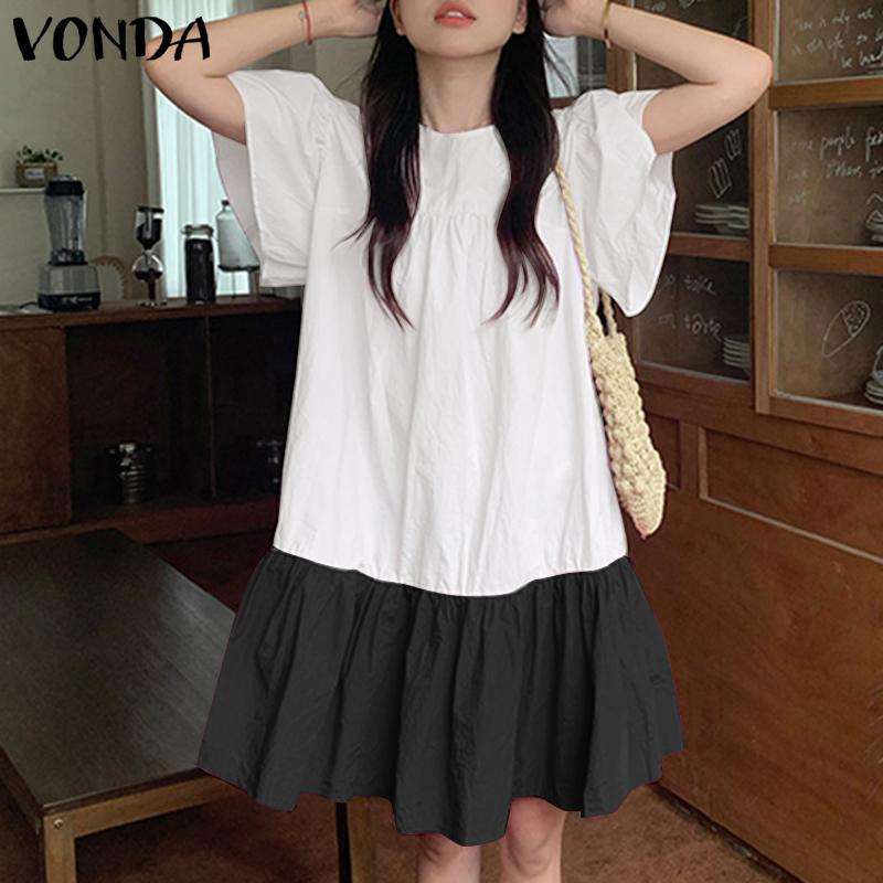 

VONDA Женские летние однотонные платья с круглым вырезом и коротким рукавом S чёрный