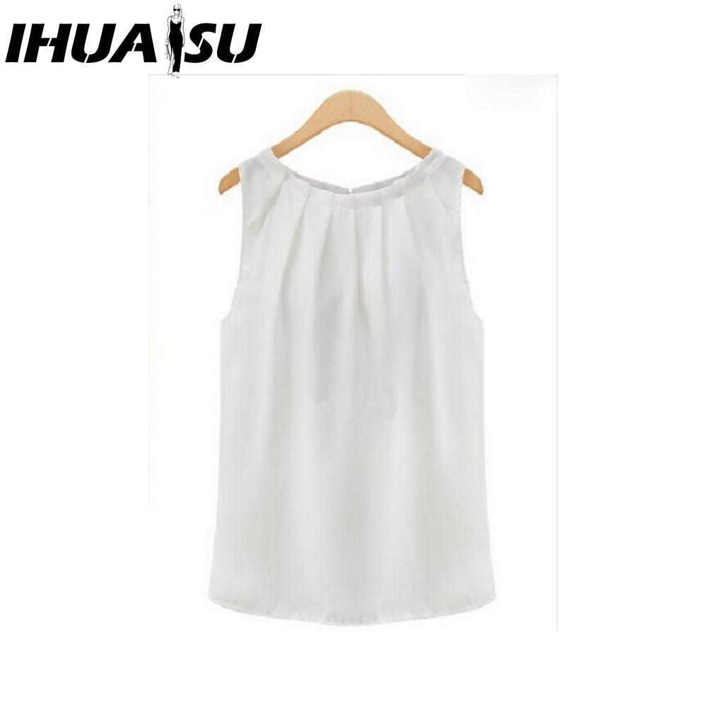 

IHUASU Women s Fashion Casual Solid Color Print Sleeveless O Neck Blouses & Shirts S белый
